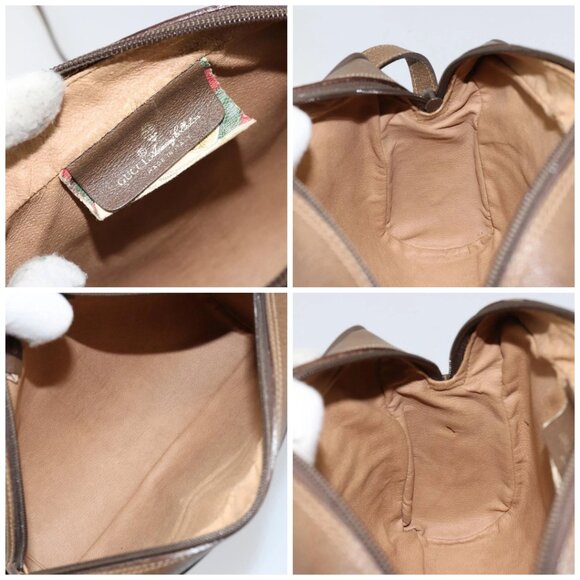 GUCCI GG Canvas Web Sherry Line Shoulder Bag PVC Leather Beige Red Auth 146142 - Picture 15 of 16